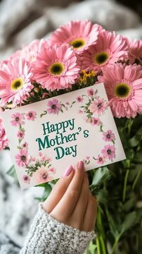 Happy mother's day flowers card pink gerberas gift for mom love and appreciation celebration and gratitude