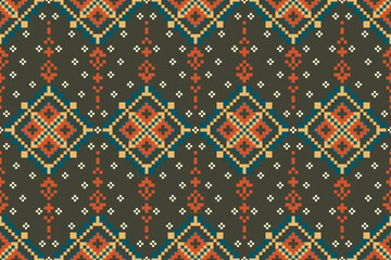 Cross Stitch pattern with Floral Designs. Traditional cross stitch needlework. Geometric Ethnic pattern, Embroidery, Textile ornamentation, fabric, Hand stitched pattern, Cultural stitching pixel art.
