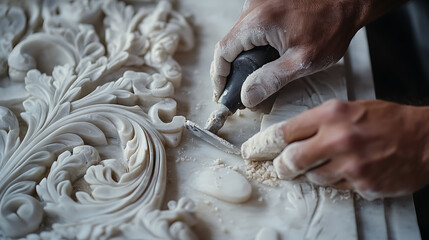 Craftsman Carving Ornate Stone Design