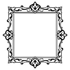 Elegant Ornate Black and White Square Frame, Decorative Border Design, Vector Illustration
