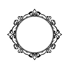 Elegant Black & White Ornamental Circle Frame, Floral Design