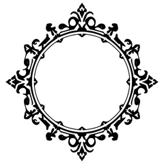 Elegant Circular Ornament Frame, Black and White, Vector Design
