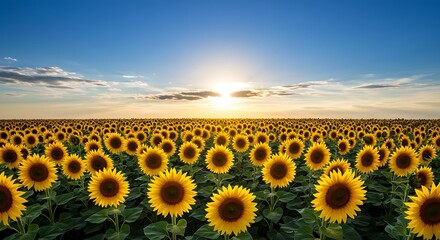 Obraz premium A field of sunflowers under a clear blue sky
