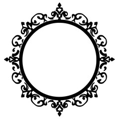 Ornate Black Circular Frame on White Background, Vintage Vector