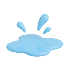 Pastel blue puddle splash with droplets in cute 3D cartoon style on transparent background
