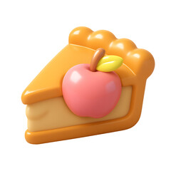Cartoon-style slice of pastel apple pie with pink apple topping, sweet dessert food icon on transparent PNG background, perfect for fall and Thanksgiving themes
