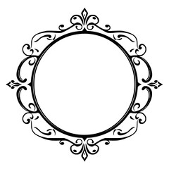 Ornate Circular Frame, Black and White Vector, Decorative Design Element