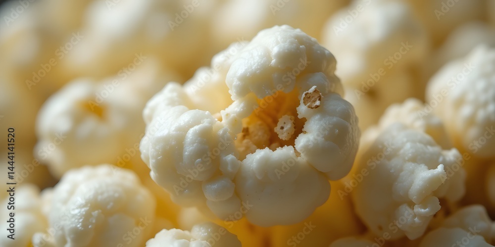 Poster magnified popcorn kernel. a detailed look, showcasing the unique texture. the expanded starch create