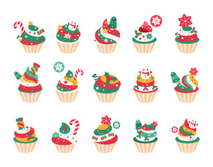 Christmas cakes flat vector illustration set