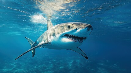 Fototapeta premium Powerful great white shark in the ocean