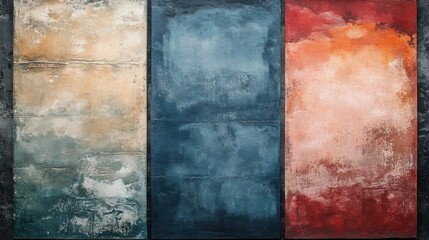 Three vertical panels showcasing a textured surface with varied hues.