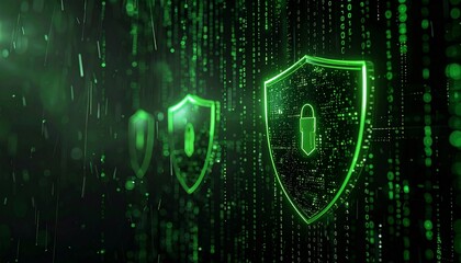 Cybersecurity Shield Pattern with Digital Rain
