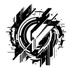 Abstract Geometric Tech Icon: Black and White Digital Design