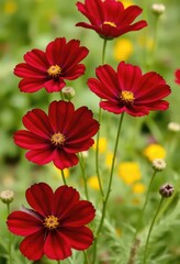 Vibrant Red Cosmos Flowers in a Summer Garden