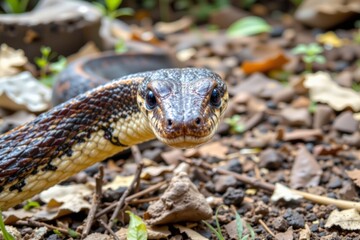 Close-Up of a Snake with Intricate Scales in Natural Habitat