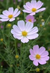 Delicate Pink Cosmos Flowers in a Garden