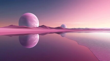 Pink planetscape sunset reflection