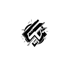 Abstract Tech Logo: Bold Black and White Design on White Background