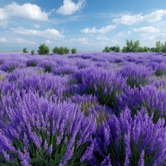 Fototapeta premium Serene Lavender Field Under a Bright Blue Sky