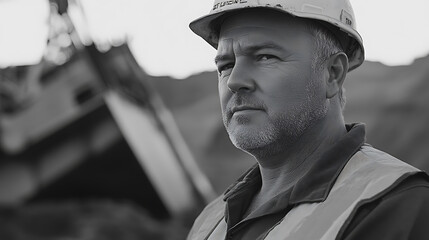 Construction Worker in Hard Hat and Safety Vest