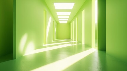 Obraz premium Bright green interior corridor with natural light creating a serene atmosphere.
