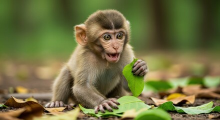 Fototapeta premium Adorable baby monkey in its natural habitat.