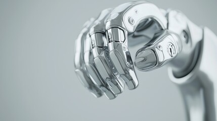 Close-up of a futuristic robotic hand showcasing advanced design and craftsmanship.
