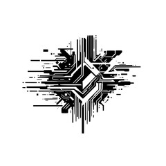 Abstract Circuit Board Design: Tech Icon, Data Stream Concept, Minimalist Aesthetic
