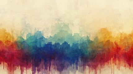 A colorful painting of a forest with trees of different colors. The painting has a vibrant and lively mood, with the colors blending together to create a sense of movement and energy