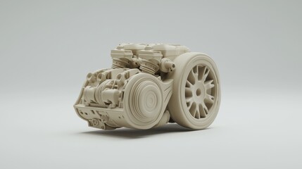 Detailed 3D model of a car engine showcasing intricate mechanical design.