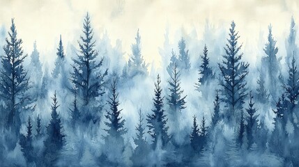 Misty blue forest scene