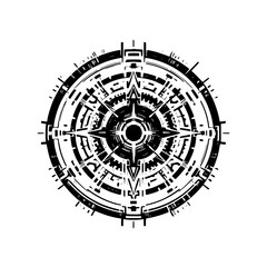 Futuristic Compass Rose Icon - Vector Illustration, Black and White Design