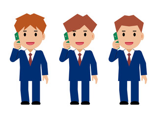 スマホで電話する紺色スーツの若い男性