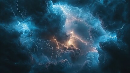 Dark sky lit up by multiple lightning strikes during a storm