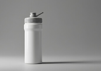 Sleek white water bottle with gray accents on a neutral background shot