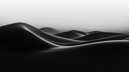 Obraz premium Minimalist abstract landscape featuring smooth black hills and soft gradients.