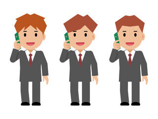 スマホで電話するグレースーツの若い男性