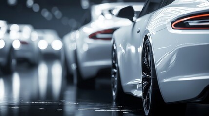 Fototapeta premium Sleek modern cars in a futuristic tunnel with a dynamic atmosphere.