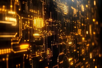 Obraz premium AI text on a digital background with circuit board patterns and glowing lights, creating an AI-inspired tech environment
