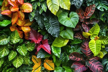 Naklejka premium Growing Leaves. Environmental Rainforest Foliage with Vibrant Gold Leaves in Diverse Ecosystem