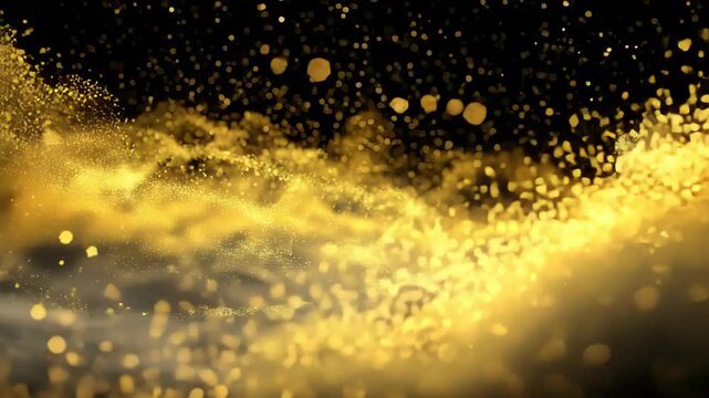 Energetic Yellow Spark Vortex Loop. High-resolution 4K still frame capturing a massive cloud of bright yellow sparks frozen mid-motion.