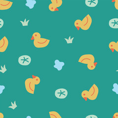 Pond and duck doodle pattern