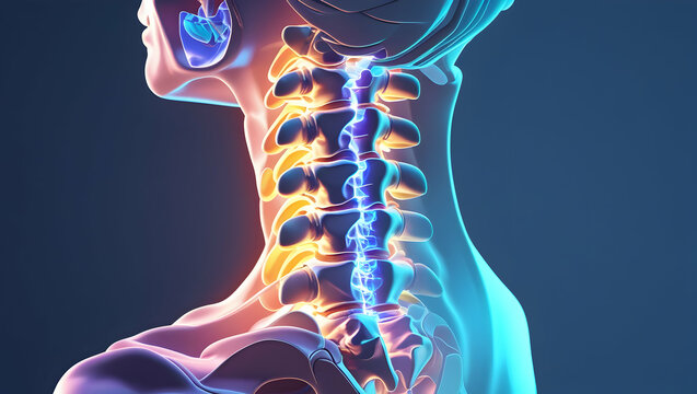 thoracic vertebra T12 with glowing overlay showing transition zone
