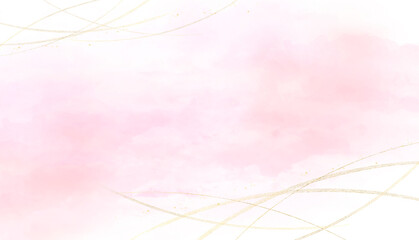 金色のラインとピンクの水彩背景（アブストラクト）