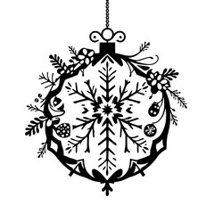 Fototapeta premium Silhouette Christmas Ornament with Snowflake, Decorative Floral Design