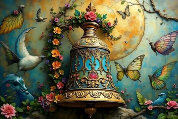 A Whimsical Bell Surrounded by Nature