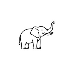 Fototapeta premium Elephant with raised trunk line icon in black and white