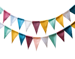 Colorful Bunting Flags for Celebrations and Events, Bright and Cheerful Decor in Various Colors, Perfect for Parties and Gatherings on transparent background