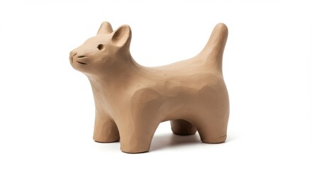 Cute clay cat sculpture on white background perfect for children's content and pet-related themes, crafted with a playful and minimalist design