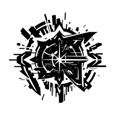 Abstract Compass Rose: Futuristic Geometric Design in Black and White